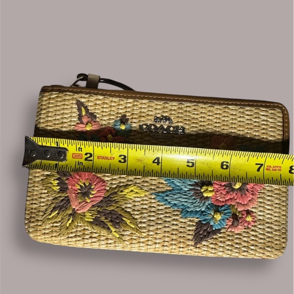 Coach Floral Embroidered Straw Satchel - Tan and Brown Bag & Wallet - Picture 9 of 10